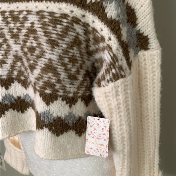 FREE PEOPLE NWT WHITE BROWN GRAY OVERSIZED LONG SLEEVE TURTLENECK SWEATER L - Picture 3 of 11